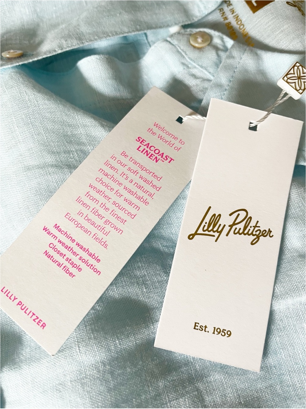 Lilly Pulitzer linen light blue button-down shirt, size L - Picture 6 of 9